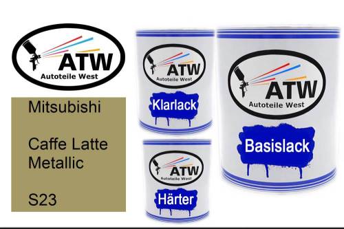 Mitsubishi, Caffe Latte Metallic, S23: 1L Lackdose + 1L Klarlack + 500ml Härter - Set, von ATW Autoteile West.
